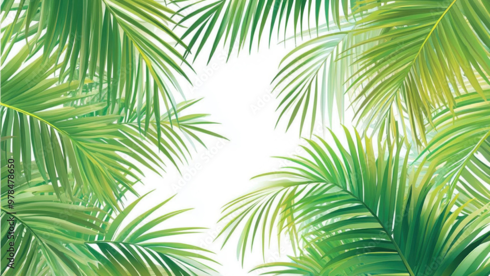 Colorful Coconut leaves watercolour pattern on sheet paper Colorful Coconut leaves watercolour pattern on sheet paper