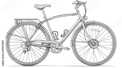 A line drawing of a bicycle.