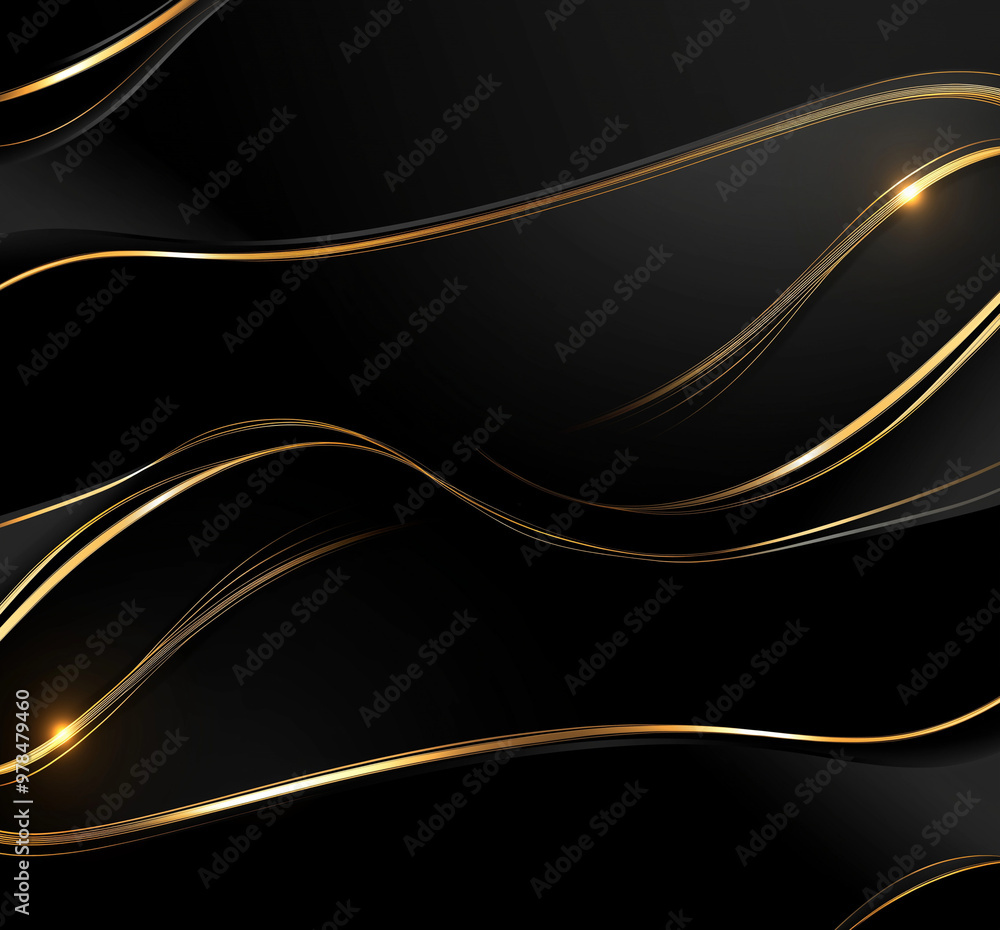 Abstract black background with gold lines, modern texture, canvas, banner. AI generation. Abstract black background with gold lines, modern texture, canvas, banner. AI generation.