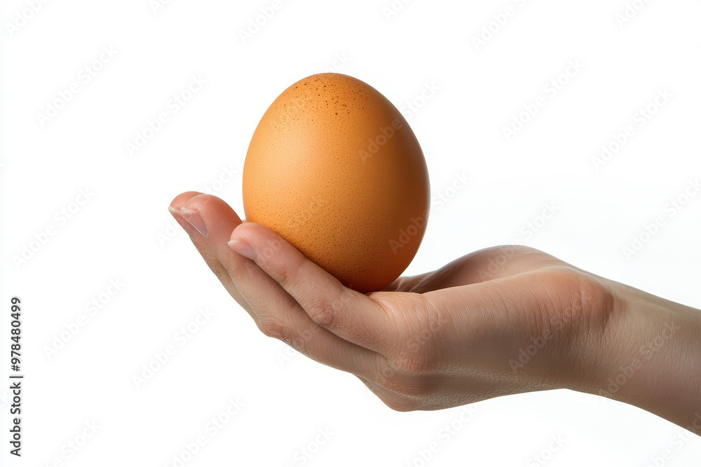 someone holding a small egg in their hand against a white background. someone holding a small egg in their hand against a white background.