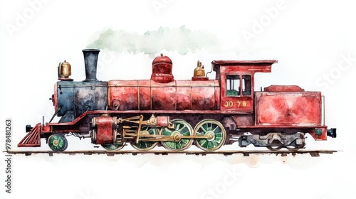 Watercolor Steam Train.