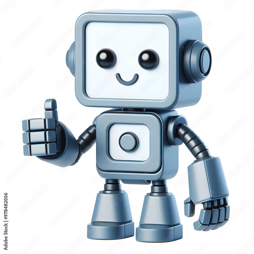 cute friendly robot isolated on transparent background 3d character showing thumbs up, gesture of approval cute friendly robot isolated on transparent background 3d character showing thumbs up, gesture of approval