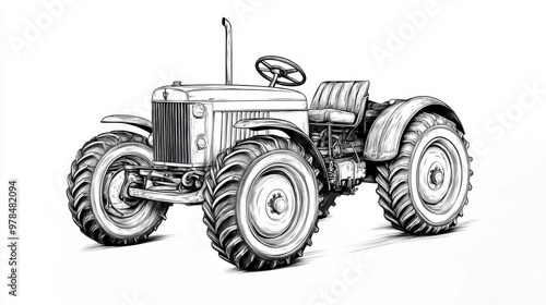 Vintage Tractor Drawing.