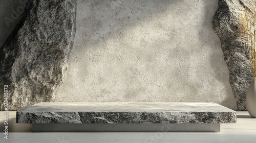 product setting podium rough stone slab white concrete