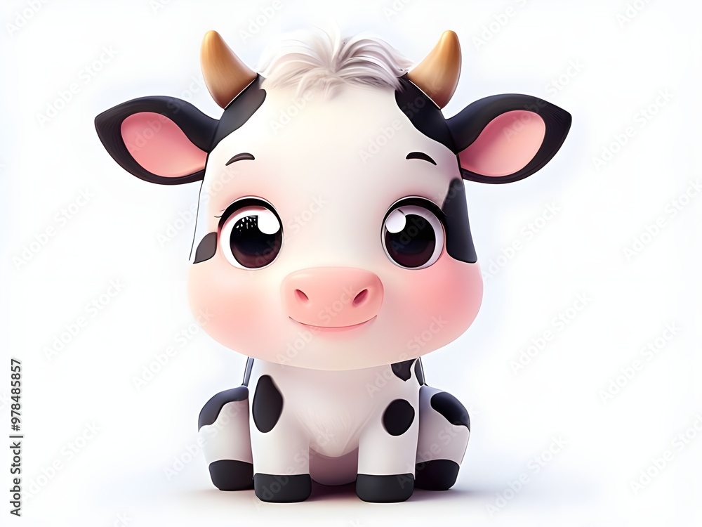 Fototapeta premium 3d cartoon character of cute cow on white background