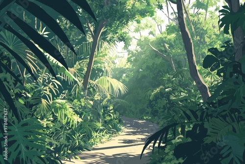 A Tranquil Nature Walk Through A Secluded Forest Glade, With Soft Sunlight Filtering Through The Trees And Creating A Warm, Peaceful Ambiance. Cozy Vibe, Generative AI photo