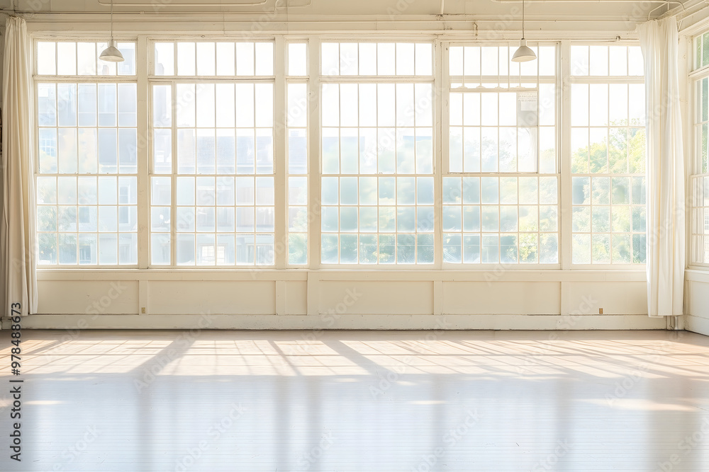 Obraz premium Sunlight Streaming Through Large Windows in Empty Room
