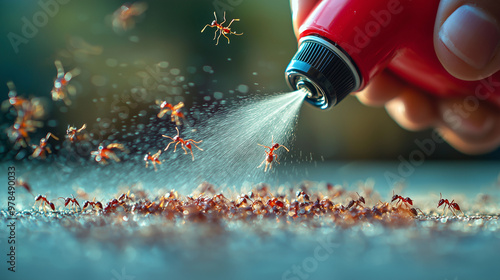A hand holding an insecticide spray can