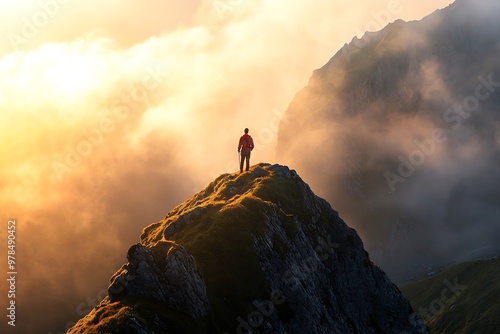 silhouette of a person on a mountain top