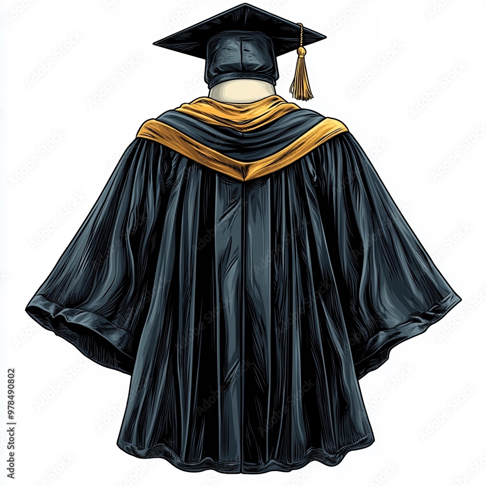 Graduation Robe Full Back View Graduation Gown Back View: A classic black graduation gown with gold ...