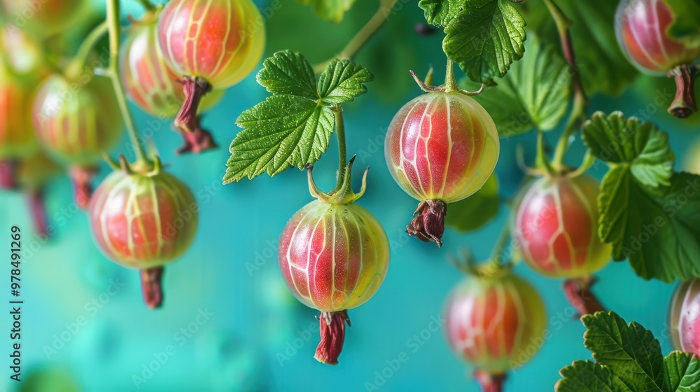 Obraz premium Gooseberry on Colorful Background Highlighting its Vibrations