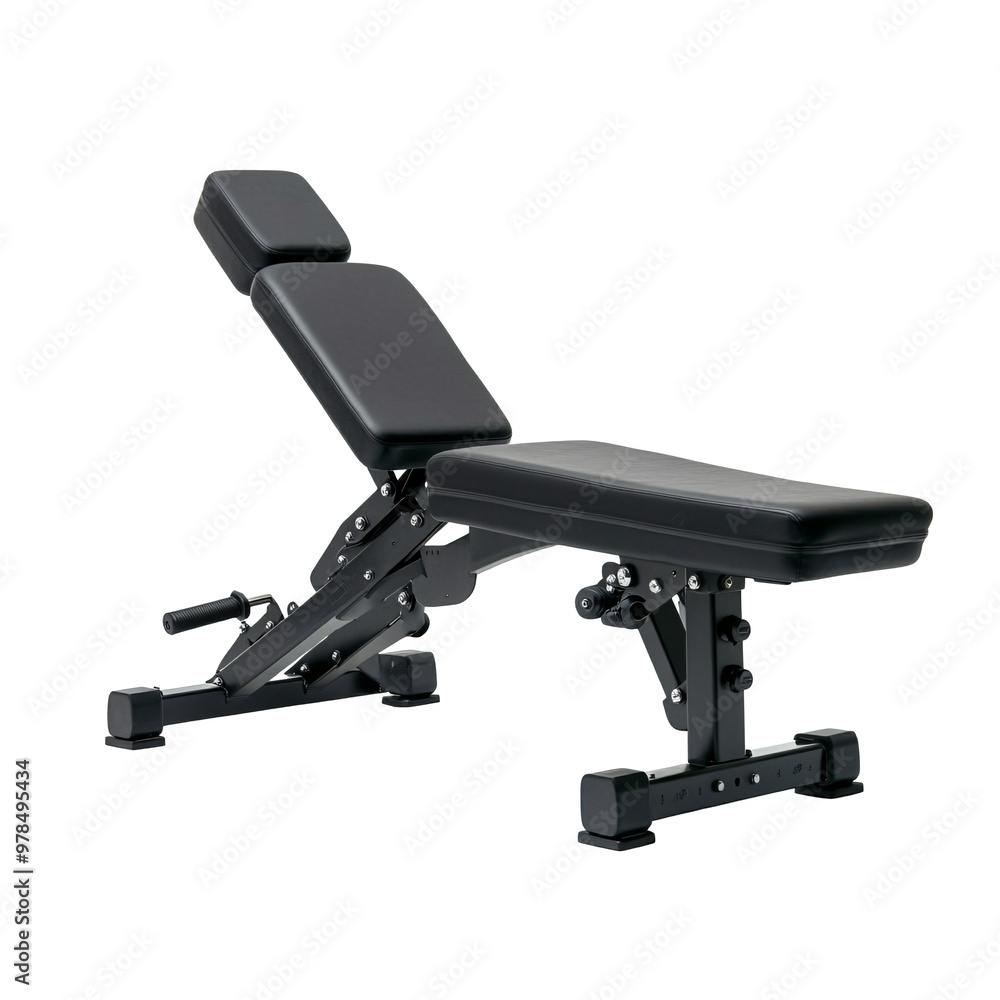 Adjustable black workout bench for versatile strength training exercises. Adjustable black workout bench for versatile strength training exercises.