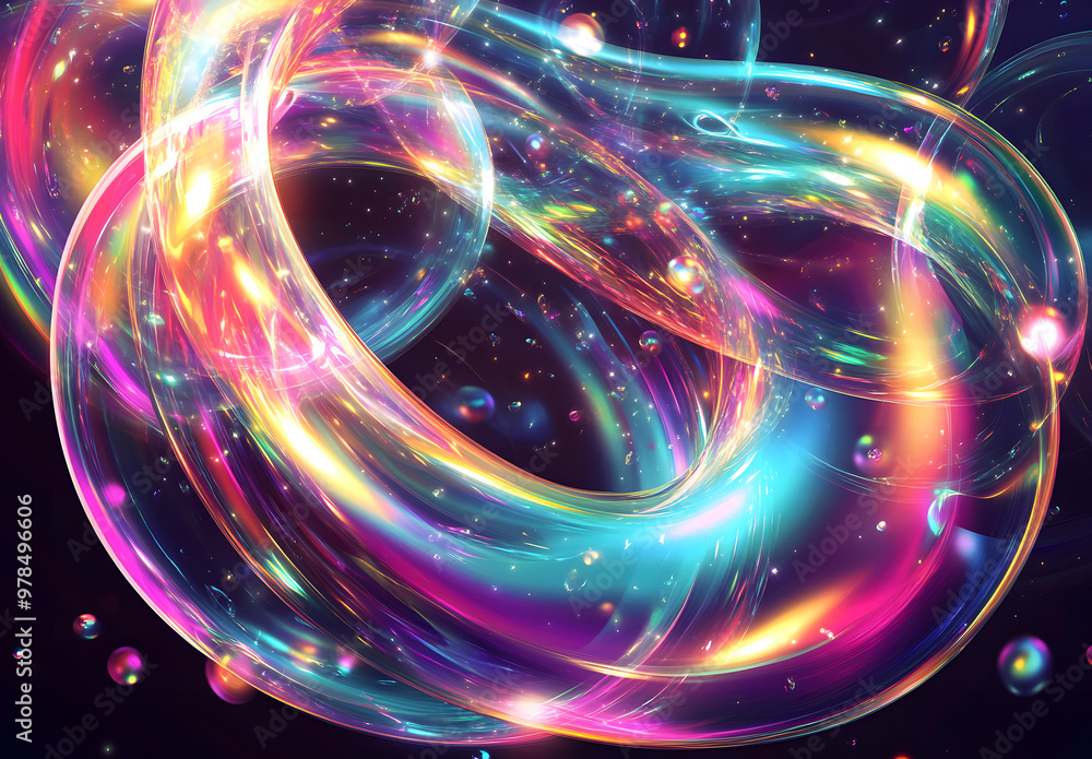 Abstract Light Trails with Colorful Neon Bubbles and Cosmic Glow Abstract Light Trails with Colorful Neon Bubbles and Cosmic Glow