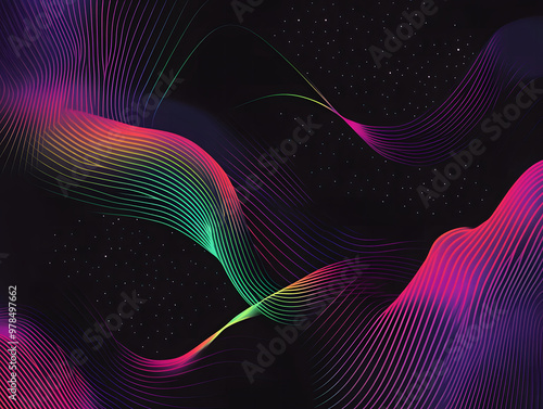 Neon Stripes and Geometric Patterns on a Black Space-Themed Background