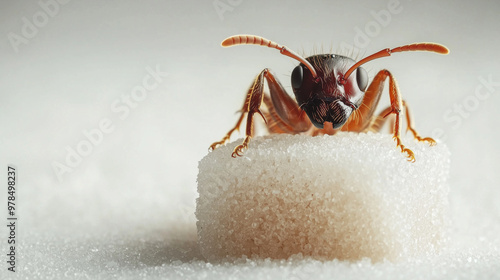 A happy ant lounging with its legs crossed on a sugar cube photo