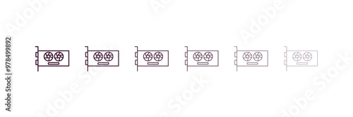 video card  outline icon. Linear vector from cryptocurrency concept. 6 different line style video card  icon included thin, light, regular, medium, bold, black