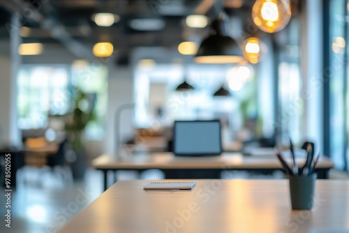 Wallpaper Mural A modern office space featuring a desk, laptop, and stylish lighting. Torontodigital.ca