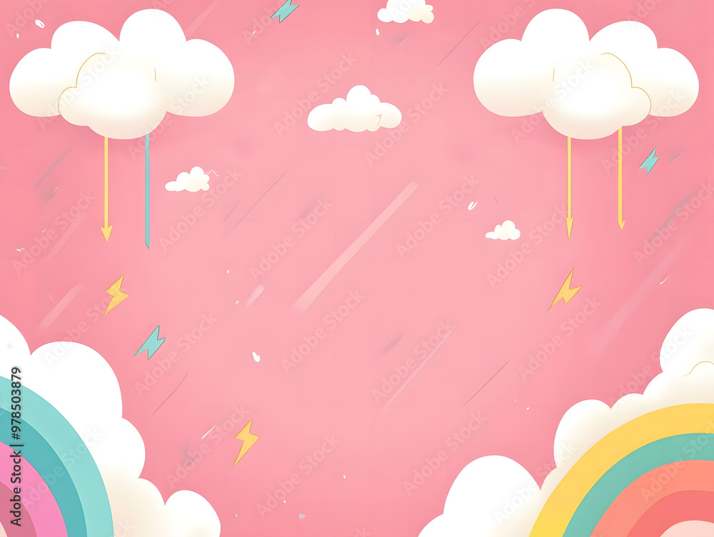 Obraz premium Colorful Clouds and Lightning Frame on Pink Background for Creative Design