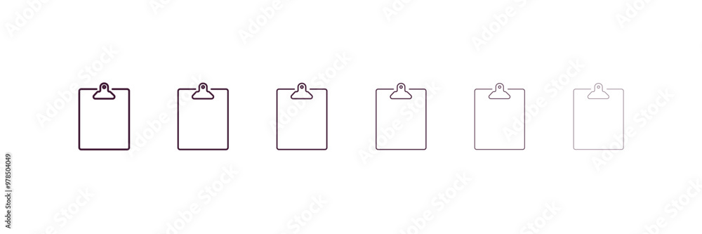 clipboard outline icon. Linear vector from delivery concept. 6 different line style clipboard icon included thin, light, regular, medium, bold, black clipboard outline icon. Linear vector from delivery concept. 6 different line style clipboard icon included thin, light, regular, medium, bold, black