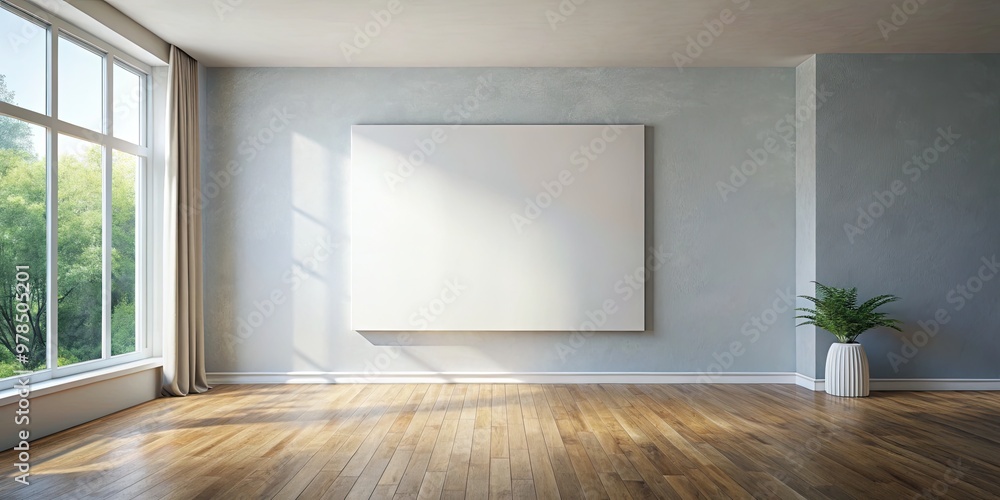 Bright modern room with a large window and empty whiteboard. Bright modern room with a large window and empty whiteboard.
