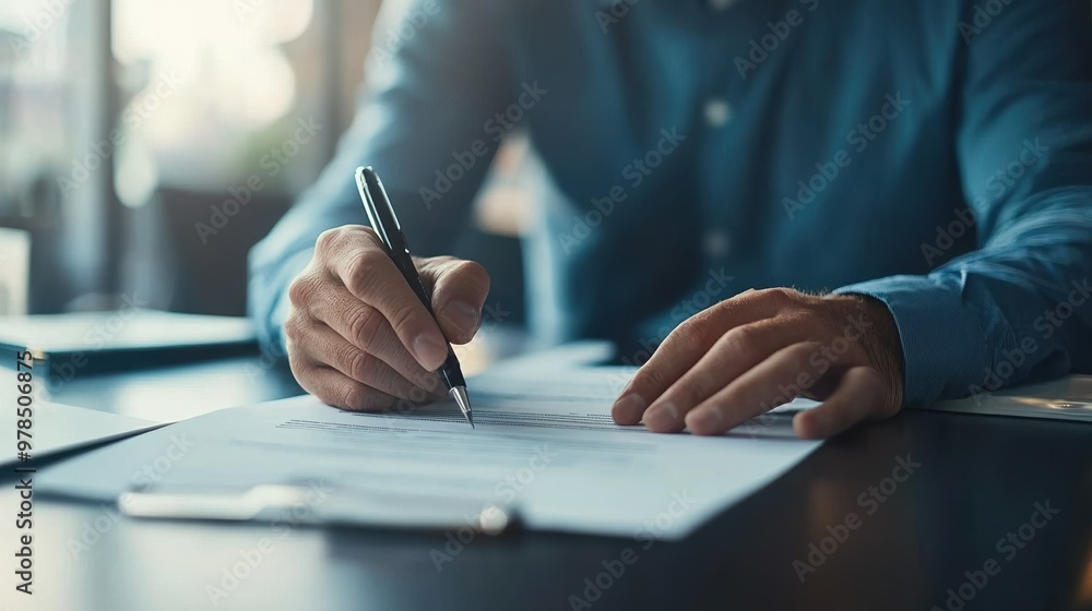 A close-up of a person writing on a document using a pen. The focus is on the hands and the paper, highlighting the act of writing. A close-up of a person writing on a document using a pen. The focus is on the hands and the paper, highlighting the act of writing.