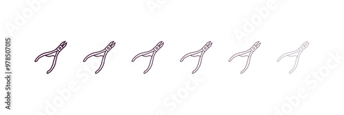 tooth pliers outline icon. Linear vector from dentist concept. 6 different line style tooth pliers icon included thin, light, regular, medium, bold, black.