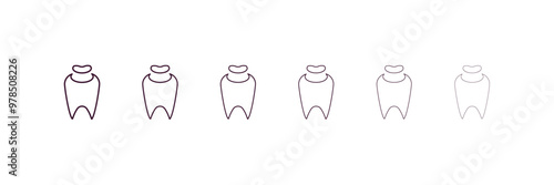 tooth filling outline icon. Linear vector from dentist concept. 6 different line style tooth filling icon included thin, light, regular, medium, bold, black.