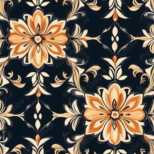 Vintage seamless floral wallpaper with damask pattern, perfect for textile or decor design