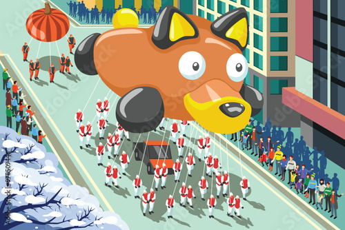 Holiday Parade Celebration in the City Vector Illustration