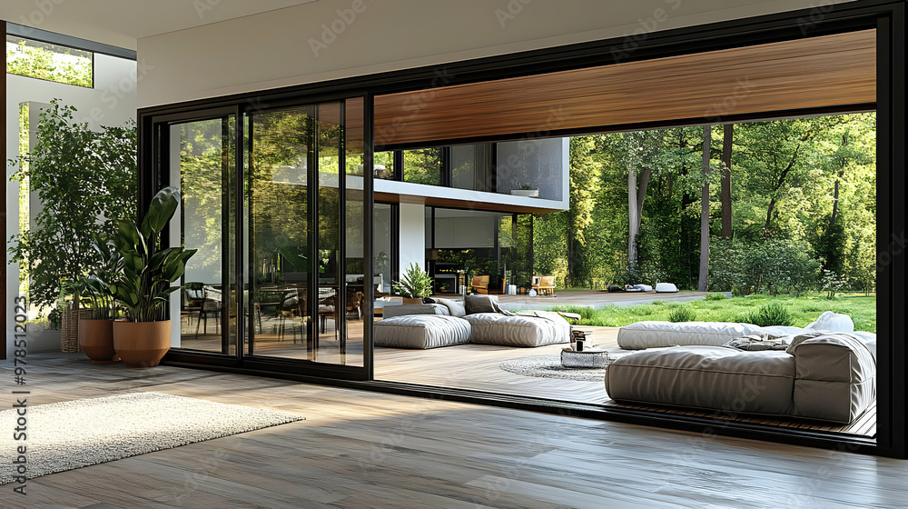 Modern Home Design with Sliding Glass Doors and a Backyard Patio Modern Home Design with Sliding Glass Doors and a Backyard Patio