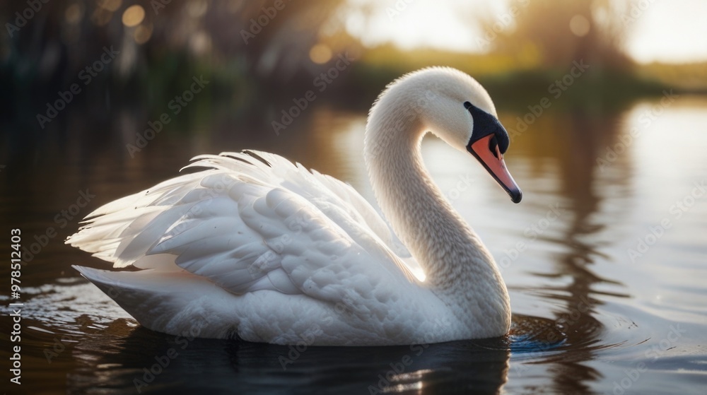 White swan over a nature background with a natural light White swan over a nature background with a natural light