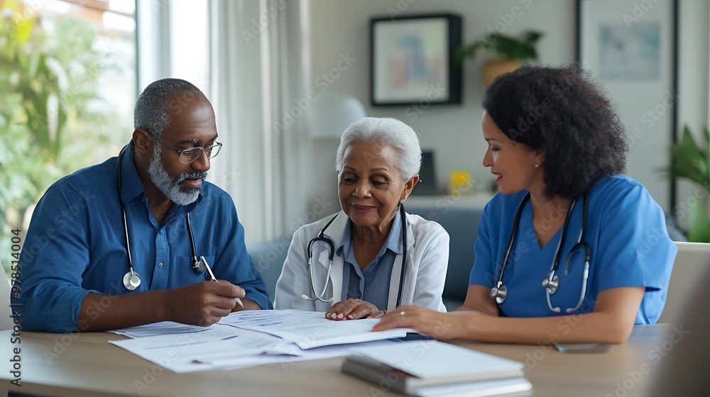Fototapeta premium Medical Professionals Discussing Patient Case at Office Table