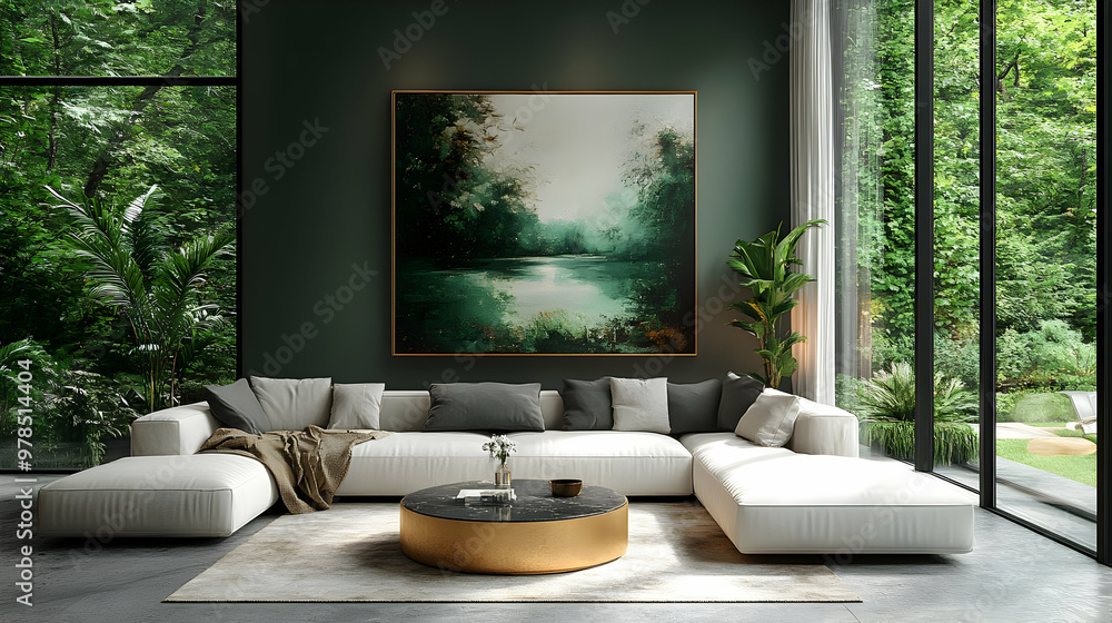 Modern Living Room Design with Green Accents and a Sectional Sofa Modern Living Room Design with Green Accents and a Sectional Sofa