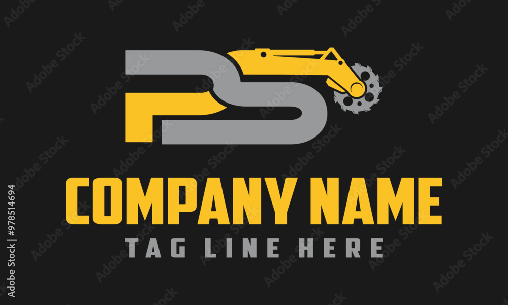 letter PS excavator arm with saw logo design . letter PS excavator arm with saw logo design .
