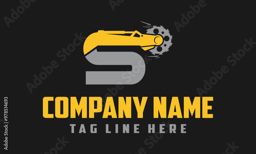 letter S excavator arm with saw logo design .