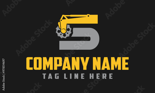 letter S excavator arm with saw logo design .