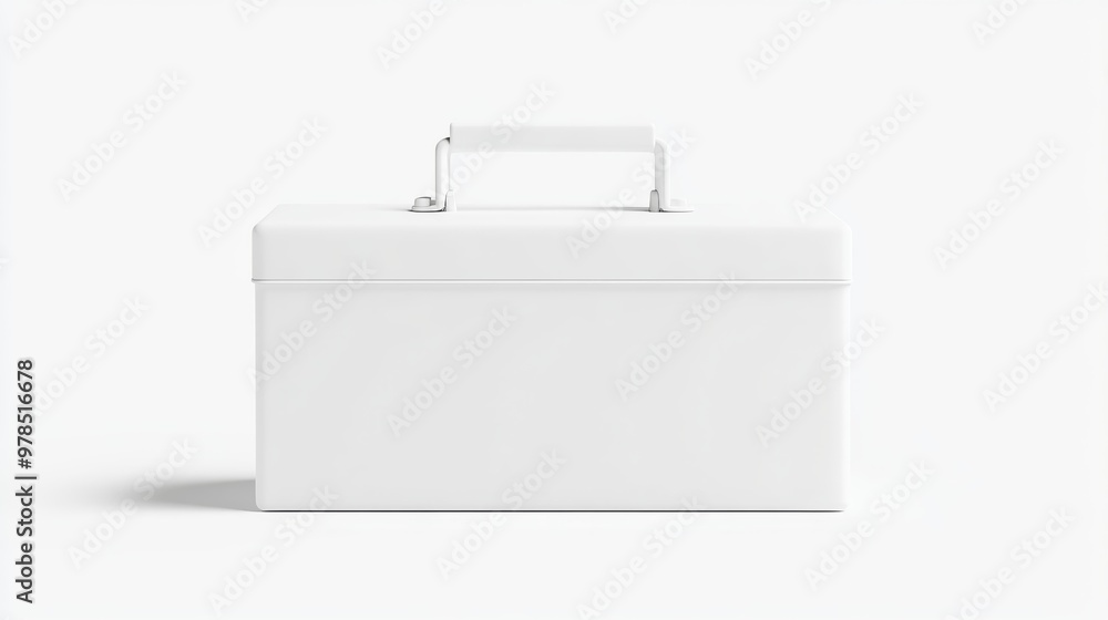 A simple white lunch box mockup with a handle, set on a seamless white background A simple white lunch box mockup with a handle, set on a seamless white background