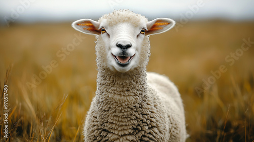 A cheerful sheep with a big...
