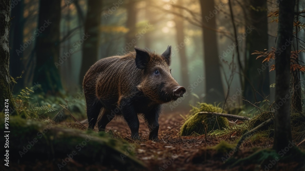 wild boar in the forest with a blurry natural background wild boar in the forest with a blurry natural background