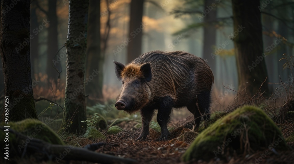 wild boar in the forest with a blurry natural background wild boar in the forest with a blurry natural background