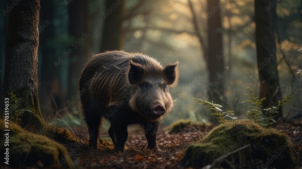 wild boar in the forest with a blurry natural background wild boar in the forest with a blurry natural background