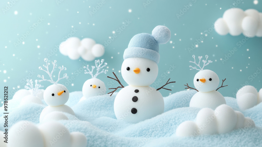 A cute poster of Christmas holiday, Spring Festival, featuring snowmen, blue background, holiday wallpaper A cute poster of Christmas holiday, Spring Festival, featuring snowmen, blue background, holiday wallpaper