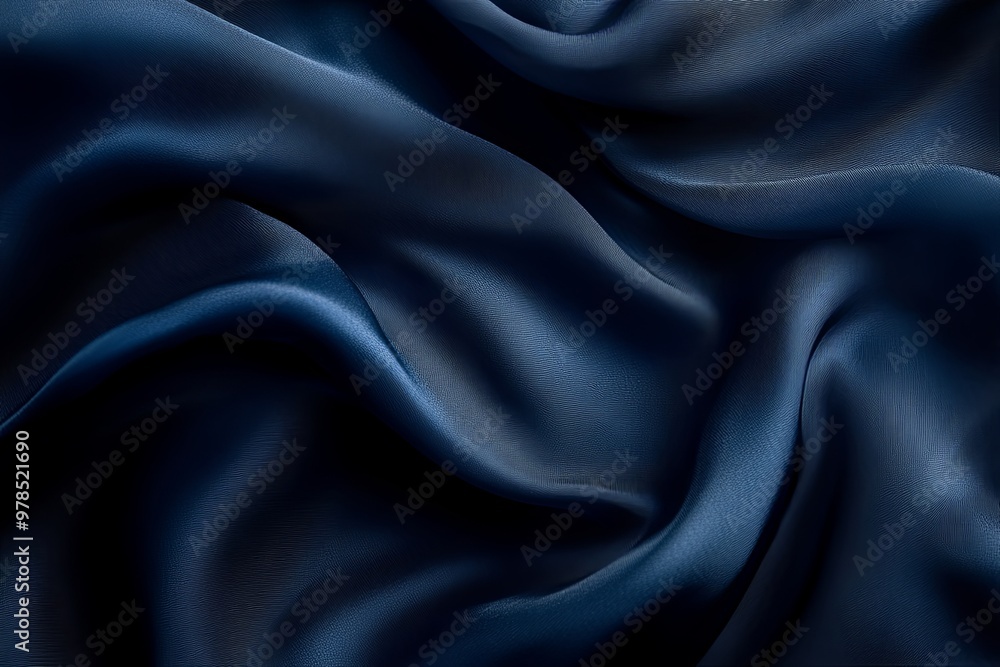 Fototapeta premium Soft navy blue fabric elegantly draped in folds, showcasing its smooth texture and intricate details under soft lighting. Generative AI