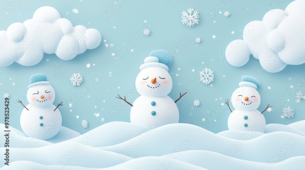 A cute poster of Christmas holiday, Spring Festival, featuring snowmen, blue background, holiday wallpaper A cute poster of Christmas holiday, Spring Festival, featuring snowmen, blue background, holiday wallpaper
