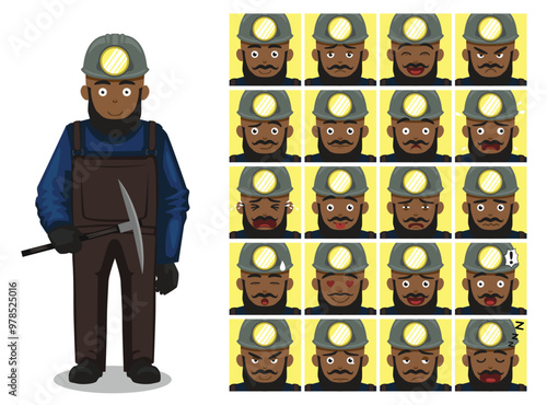 Miner Mine Worker Uniform Cartoon Emotion faces Vector Illustration