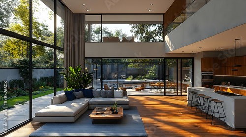 Modern Home Design with Large Windows and a Spacious Living Room