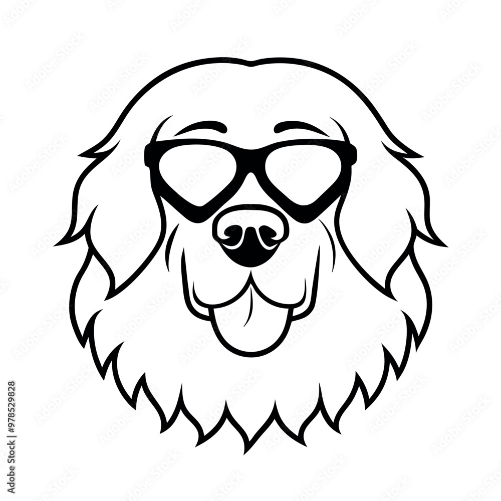 Obraz premium a black and white illustration of a Golden retriever dog's head. The dog appears to be a Newfoundland or a similar breed, with a long, shaggy coat and a round face