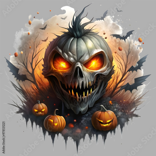 Free Vector Halloween party banner with scary pumpkin face generative ai 