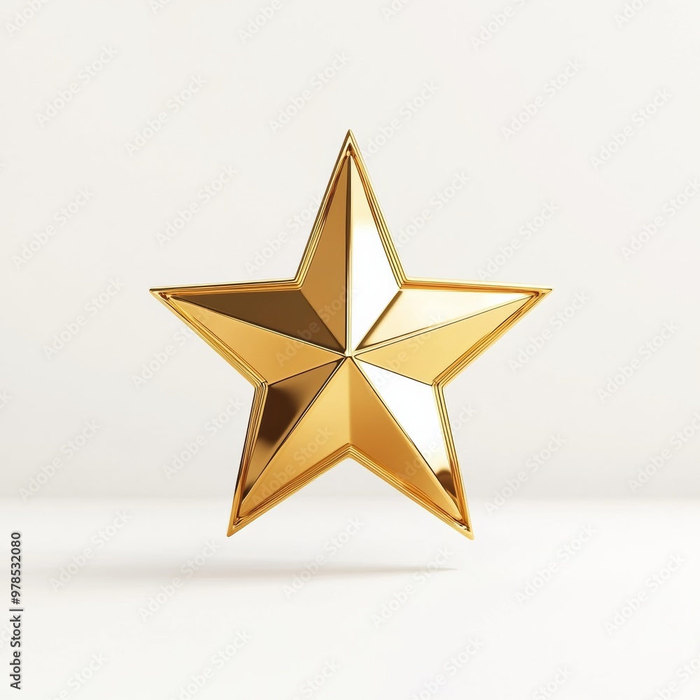 A reflective 3D golden star icon, isolated on a white background with soft shadows, symbolizing achievement and success A reflective 3D golden star icon, isolated on a white background with soft shadows, symbolizing achievement and success