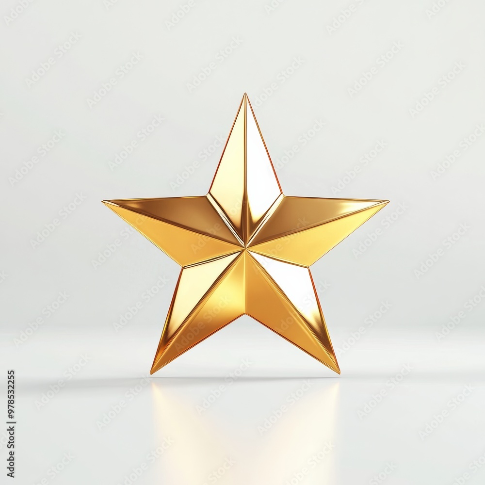 A reflective 3D golden star icon, set against a white background with soft lighting, symbolizing victory and achievement A reflective 3D golden star icon, set against a white background with soft lighting, symbolizing victory and achievement